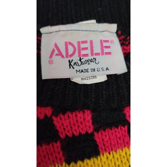 Women's Adele Knitwear USA VTG Knitted Sweater Color Block Hearts Geometric XL - Picture 4 of 10
